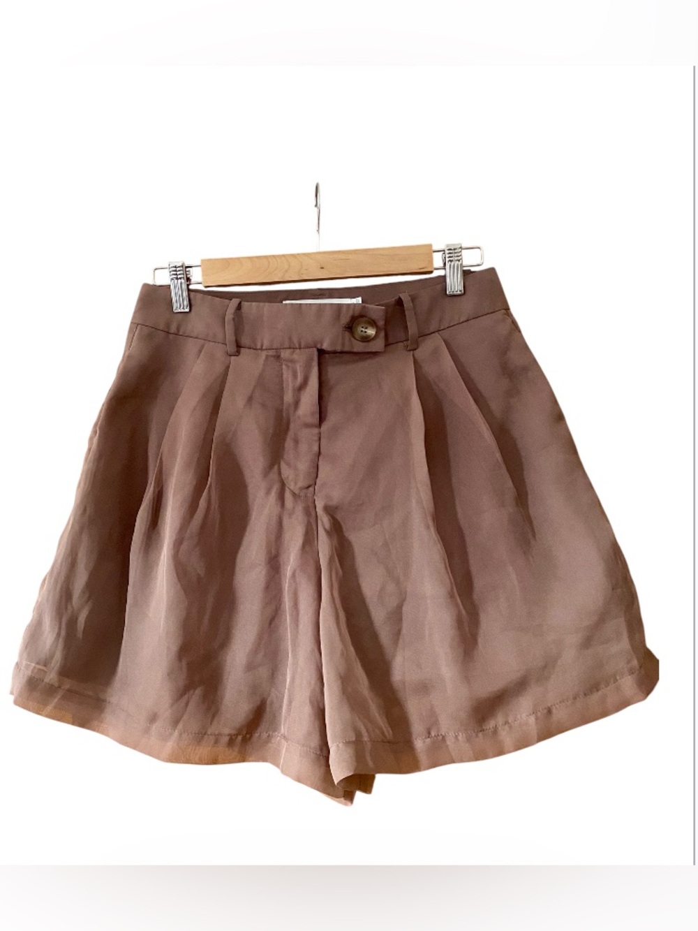 ASTR The Label Pleated Sheer Overlay High Rise Shorts Brown S